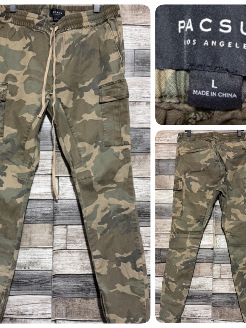 Pacsun Skinny Camo Cargo Joggers Men’s L Ankle Zipper (Inseam 33) Drawstring